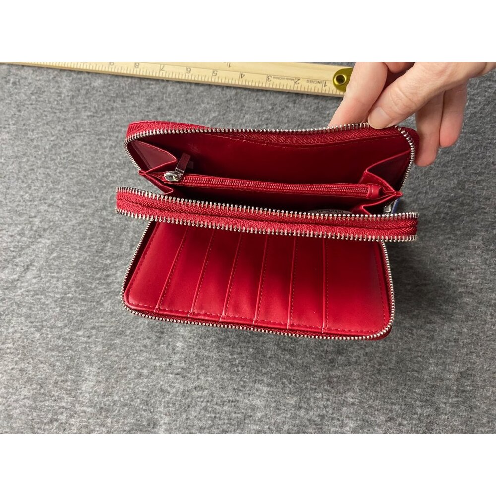 New Joy Mangano Red Croc Embossed Wallet 2 Wrap-Around Zippers With Card Slots - Picture 5 of 7